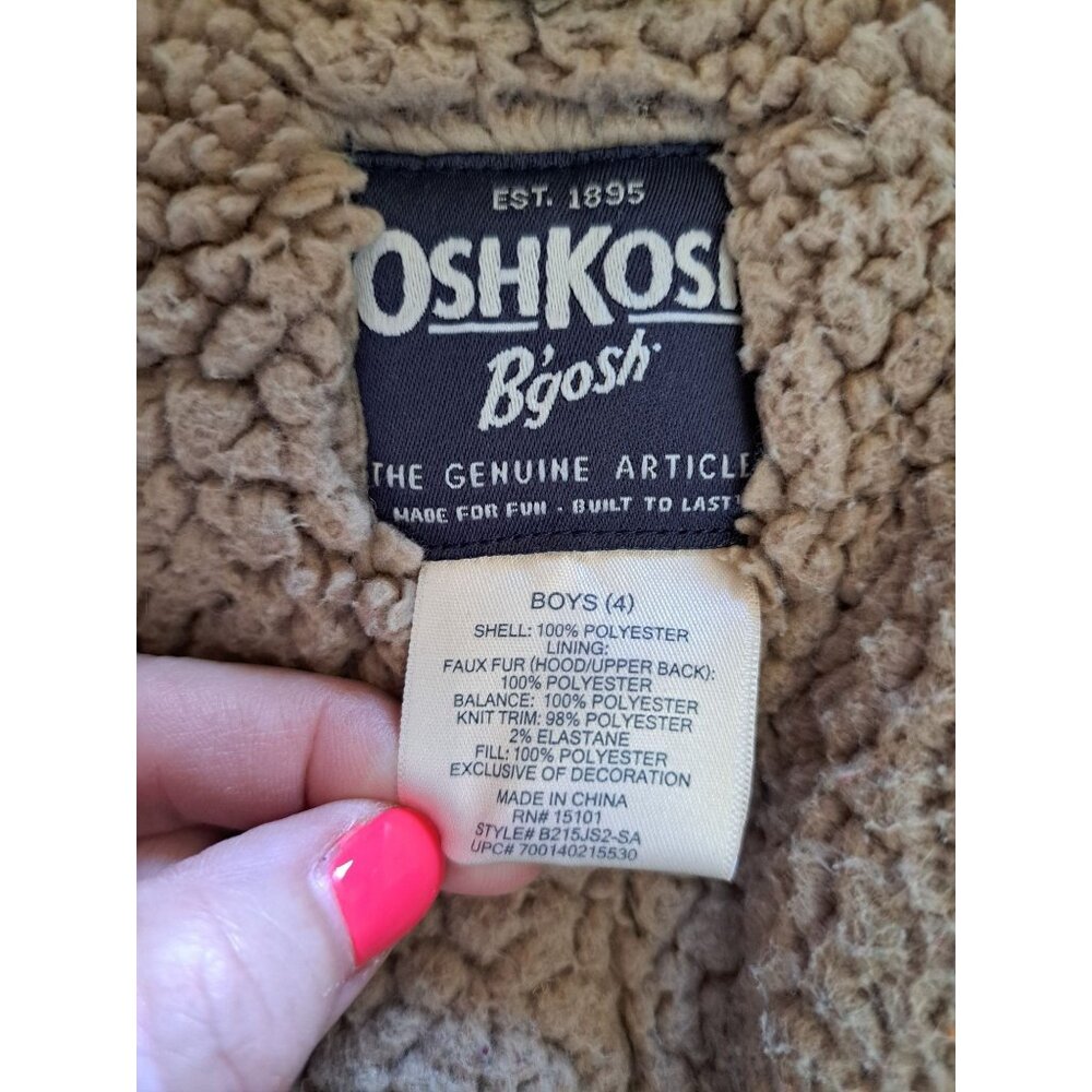 OshKosh B'Gosh Boys Size 4 Hooded Toddler Jacket Sherpa Lining  Pockets Thick - Picture 8 of 9